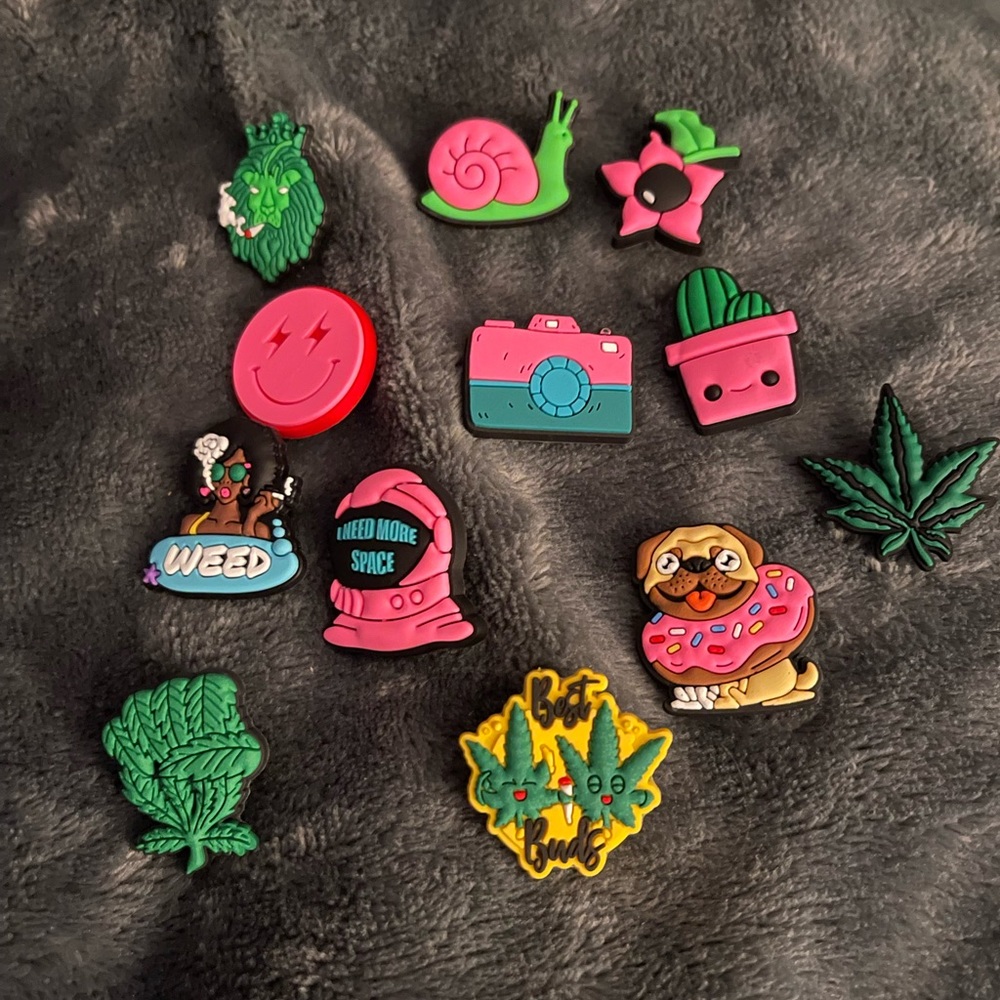 Pink Green and 420 Croc Jibbitz